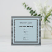 BLACK BLUE MASCULINE BIRTHDAY STRIPE INVITATION EINLADUNG (Stehend Vorderseite)