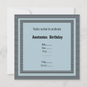 BLACK BLUE MASCULINE BIRTHDAY STRIPE INVITATION EINLADUNG (Vorderseite)