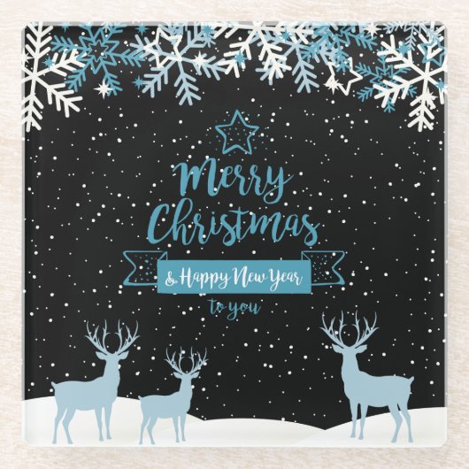 Black Blue Merry Christmas Glass Untersetzer (Vorderseite)