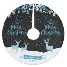 Black Blue Merry Christmas Tree Skirt