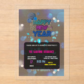Black & Blue Midnight Sparkle Neon Glow New Year Acryleinladungen (Vorderseite)