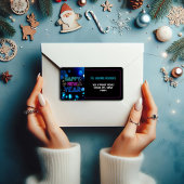 Black & Blue Midnight Sparkle Neon Glow New Year  Adressaufkleber