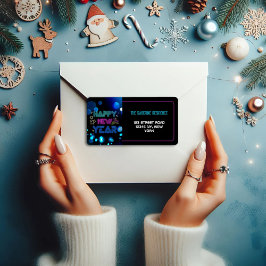 Black & Blue Midnight Sparkle Neon Glow New Year Adressaufkleber