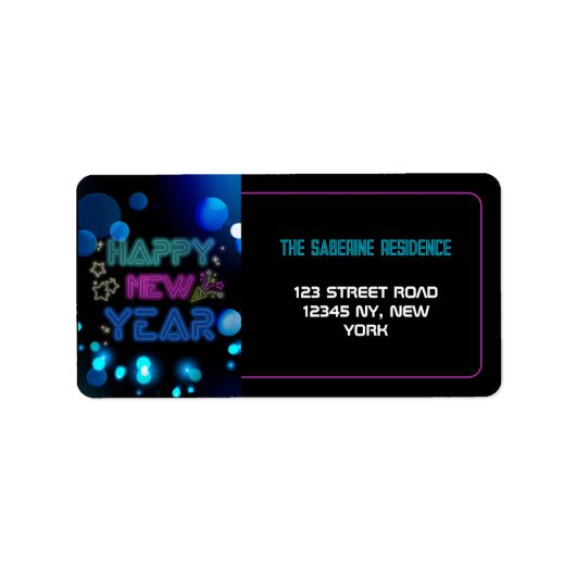 Black & Blue Midnight Sparkle Neon Glow New Year Adressaufkleber (Vorne)