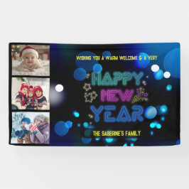 Black & Blue Midnight Sparkle Neon Glow New Year Banner