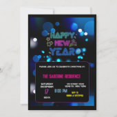 Black & Blue Midnight Sparkle Neon Glow New Year Einladung (Vorderseite)