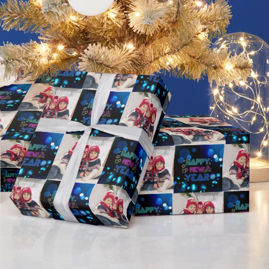 Black & Blue Midnight Sparkle Neon Glow New Year Geschenkpapier (Feiertage)