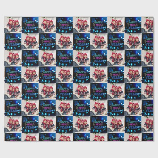 Black & Blue Midnight Sparkle Neon Glow New Year Geschenkpapier (Flach)