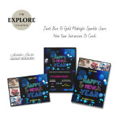 Black & Blue Midnight Sparkle Neon Glow New Year  Karte
