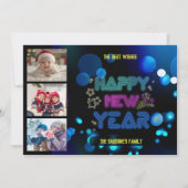 Black & Blue Midnight Sparkle Neon Glow New Year  Karte (Vorderseite)