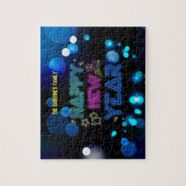 Black & Blue Midnight Sparkle Neon Glow New Year  Puzzle