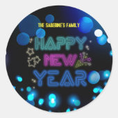 Black & Blue Midnight Sparkle Neon Glow New Year  Runder Aufkleber (Vorderseite)