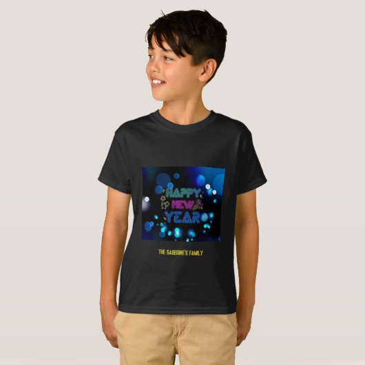 Black & Blue Midnight Sparkle Neon Glow New Year T-Shirt (Vorne ganz)