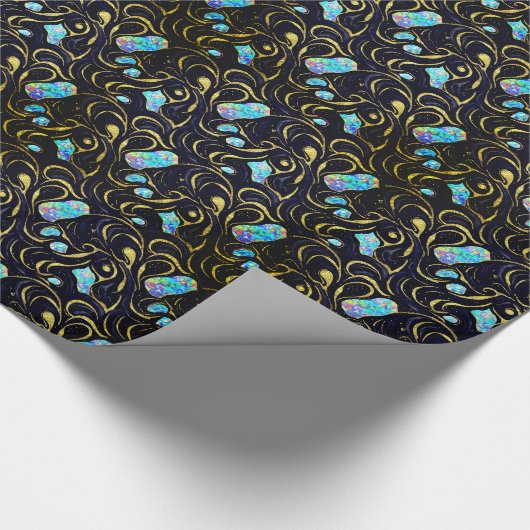 Black & Blue Modern Imitats Gold & Opal Geschenkpapier (Ecke)