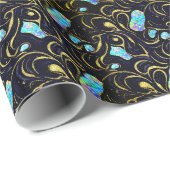 Black & Blue Modern Imitats Gold & Opal Geschenkpapier (Rolleneckpunkt)