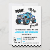 Black Blue Monster Truck Birthday Einladung (Vorderseite)