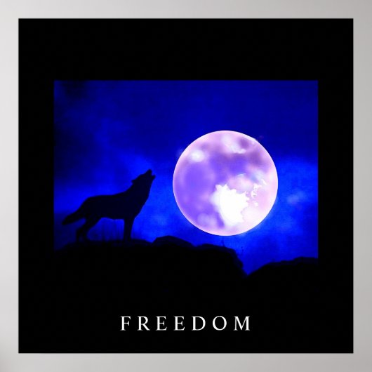 Black Blue Motivierend Freedom Wolf Poster (Vorne)