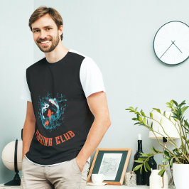 Black Blue Moving Fish Fishing Club T - Shirt