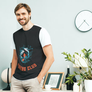 Black Blue Moving Fish Fishing Club T - Shirt