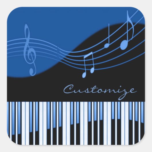 Black & Blue Musical Melody Quadratischer Aufkleber (Vorderseite)