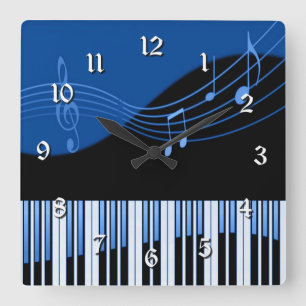 Black & Blue Musical Melody Square Wall Clock Quadratische Wanduhr