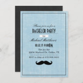 Black & Blue Mustache Bachelor Party Einladung (Vorne/Hinten)