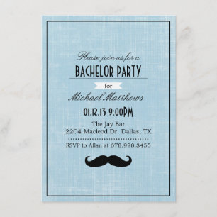 Black & Blue Mustache Bachelor Party Einladung