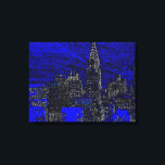 Black Blue New York City Pop Art Leinwanddruck<br><div class="desc">Brooklyn Bridge,  River and Manhattan Cityscape,  Wolkenkratzer und Gebäude</div>