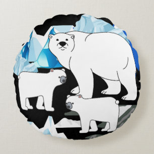 Black Blue Niedlich Polar Bären Eis Cubs Schnee Ti Rundes Kissen