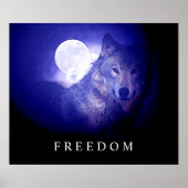 Black Blue Night Freedom Wolf Kopf Fullmoon Poster (Vorne)