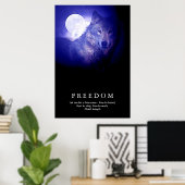 Black Blue Night Wolf Fullmoon Freedom Poster (Heimbüro)
