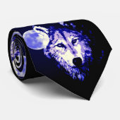 Black Blue Night Wolf & Moon Krawatte (Gerollt)