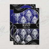 Black & Blue Peacock Feather Wedding RSVP Cards (Vorne/Hinten)