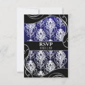 Black & Blue Peacock Feather Wedding RSVP Cards Karte (Vorderseite)