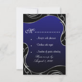 Black & Blue Peacock Feather Wedding RSVP Cards Karte (Rückseite)