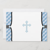 Black Blue Pearl Cross Blue Gingham Christening Einladung (Rückseite)
