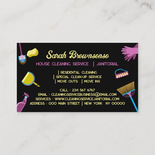 Black Blue Pink Housekeeper Reinigung Janitorial Visitenkarte (Rückseite)