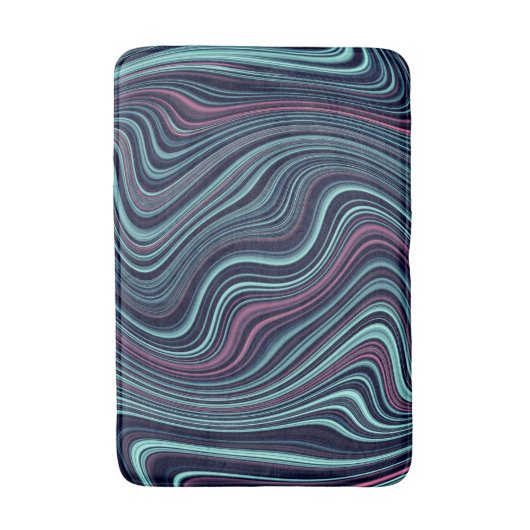 Black Blue Pink Wavy Marbling Agate Abstraction Badematte (Vorderseite Vertikal)