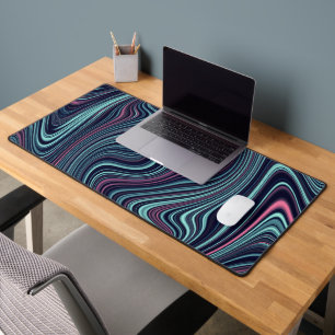 Black Blue Pink Wavy Marbling Agate Abstraction Schreibtischunterlage