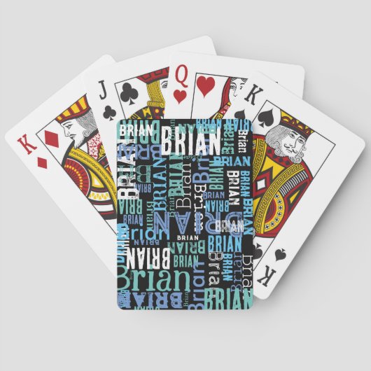 Black Blue Playing Cards Typografie Name Muster Spielkarten (Rückseite)