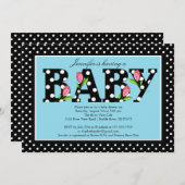 Black Blue Polka Dot "baby" Boy Baby Dusche Einladung (Vorne/Hinten)