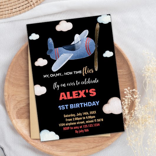 Black Blue Red Airplane Einladungen zum Geburtstag