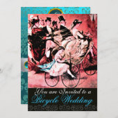 BLACK BLUE RED BICYCLE WEDD DAMASK MONOGRAM EINLADUNG (Vorne/Hinten)