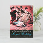BLACK BLUE RED BICYCLE WEDD DAMASK MONOGRAM EINLADUNG (Stehend Vorderseite)