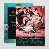 BLACK BLUE RED BICYCLE WEDD DAMASK MONOGRAM EINLADUNG (Vorne/Hinten)