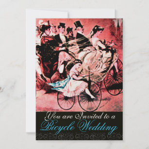BLACK BLUE RED BICYCLE WEDD DAMASK MONOGRAM EINLADUNG