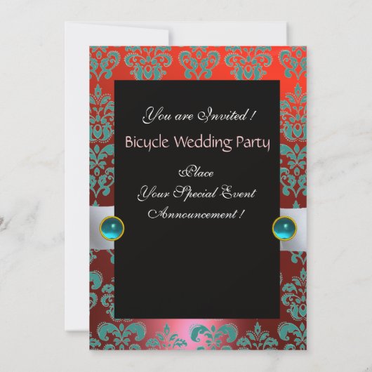 BLACK BLUE RED BICYCLE WEDD DAMASK MONOGRAM EINLADUNG (Rückseite)