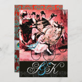 BLACK BLUE RED BICYCLE WEDD DAMASK MONOGRAM EINLADUNG (Vorne/Hinten)