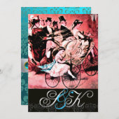 BLACK BLUE RED BICYCLE WEDD DAMASK MONOGRAM EINLADUNG (Vorne/Hinten)