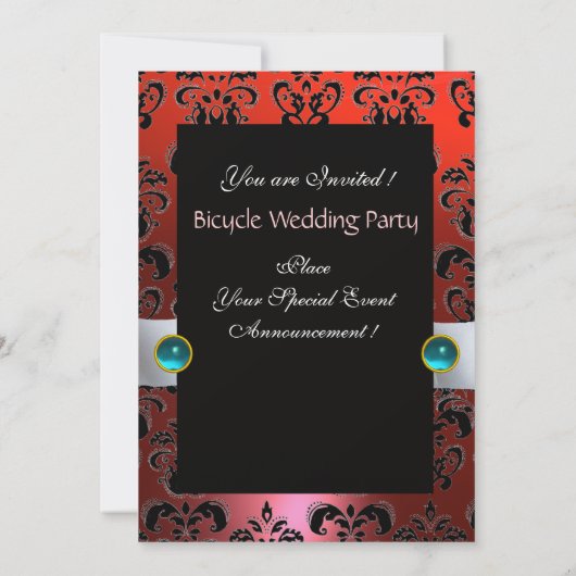 BLACK BLUE RED BICYCLE WEDD DAMASK MONOGRAM EINLADUNG (Rückseite)
